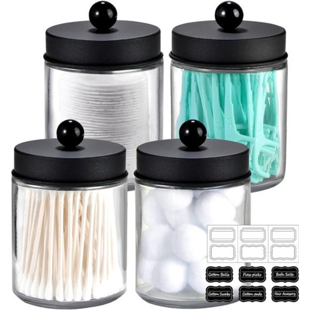 4 Pack Apothecary Jars Bathroom Vanity Storage Organizer Set-Countertop Canister